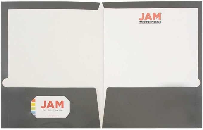 JAM PAPER Laminated Two Pocket Glossy Folders - Grey - 3/Pack