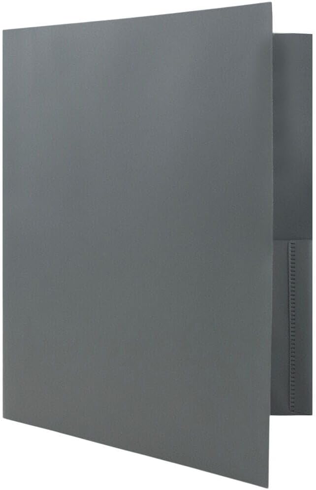 JAM PAPER Plastic Color Pop Folders - 2 Pocket Durable Folders with Metal Prongs Fastener Clasps - Grey - 3/Pack