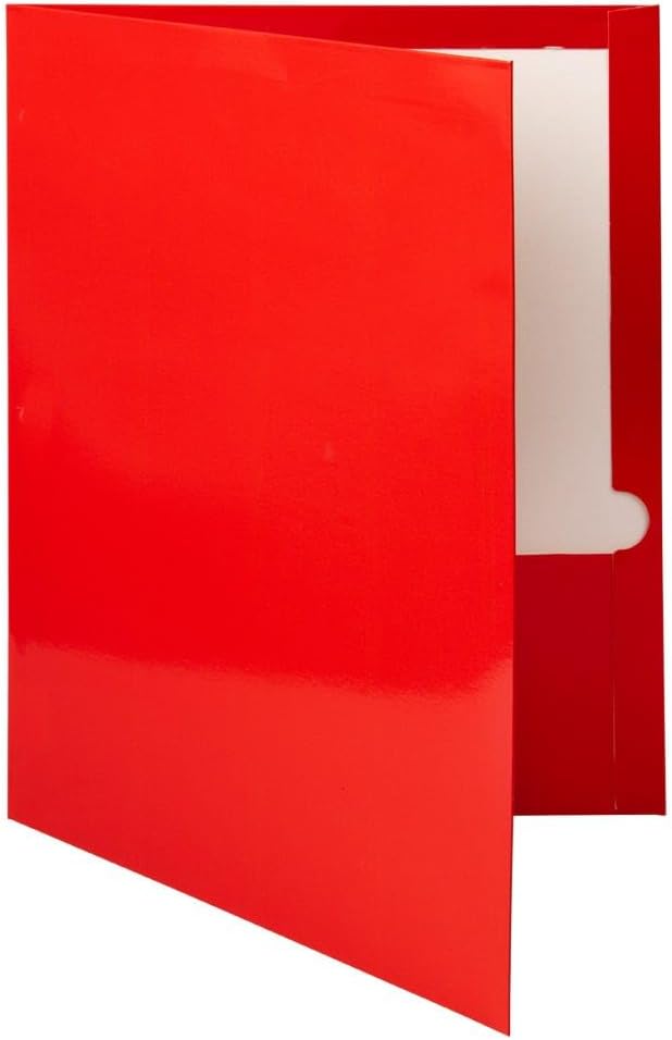 JAM PAPER Laminated Two Pocket Glossy Folders - Red - 3/Pack