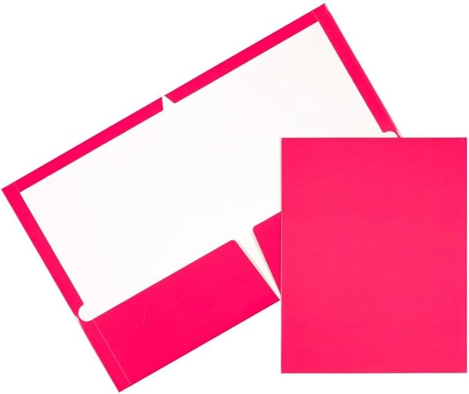JAM PAPER Laminated Two Pocket Glossy Folders - Fuchsia Hot Pink - 3/Pack