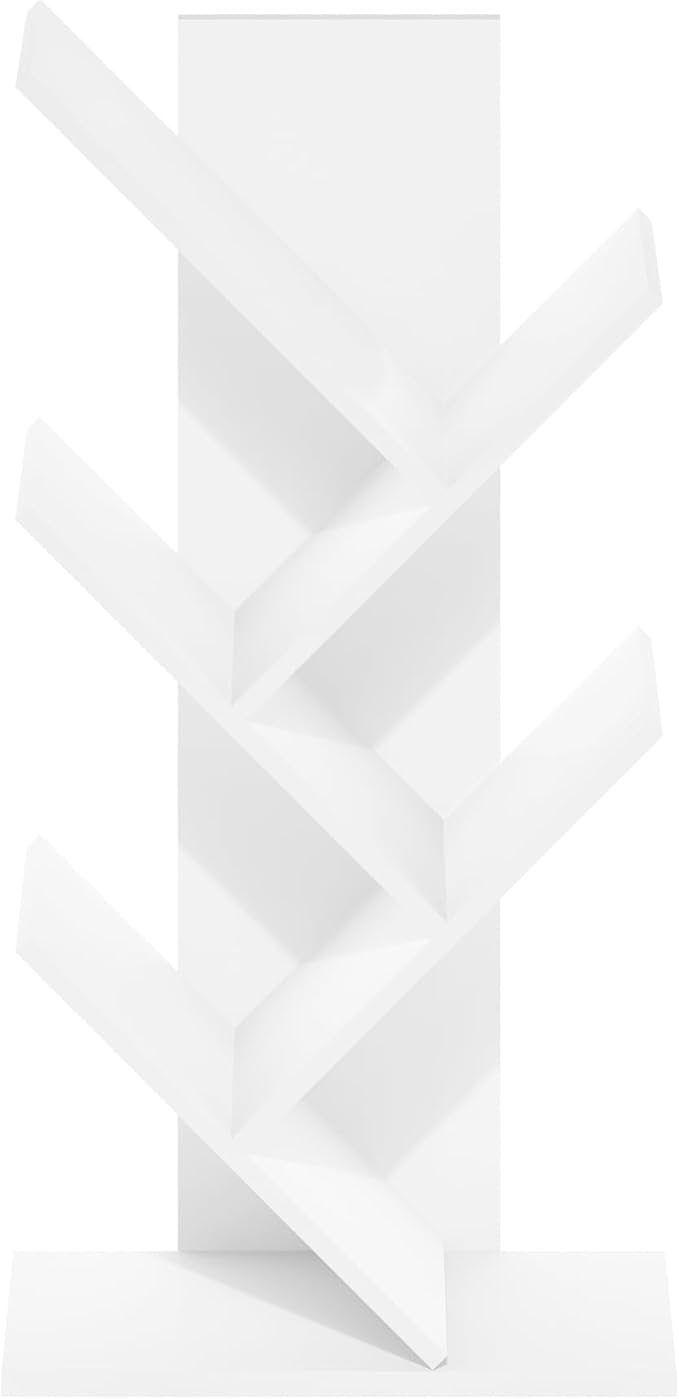 Furinno Tree Book Shelf, 5-Tier Bookshelf, Tree Bookcase for Room Decor, 8.4 x 15.7 x 30.3, for Living Room, Bedroom, Home Office, White