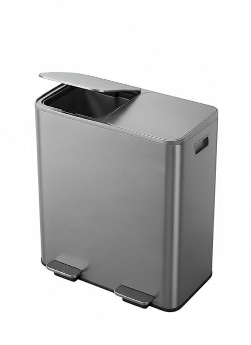 Garvee Trash Can, 2 x 8 gal (2 x 30 L) Garbage Can for Kitchen Dual Compartment Recycling Kitchen Step Trash Bin, Stainless Steel Trash and Recycle Bin Combo with Soft-Close Lid,Matte Grey