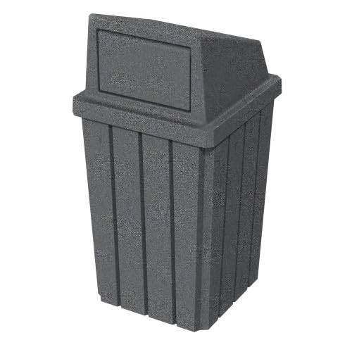 Campus Collection 32 Gallon Square Slatted 100% Recycled Plastic Heavy-Duty Commercial Outdoor or Indoor Trash Can with Push Top Lid | Great for Schools and Businesses - Dark Granite