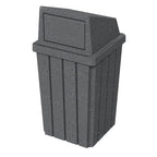 Campus Collection 32 Gallon Square Slatted 100% Recycled Plastic Heavy-Duty Commercial Outdoor or Indoor Trash Can with Push Top Lid | Great for Schools and Businesses - Dark Granite