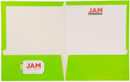 JAM PAPER Laminated Two Pocket Glossy School Folders - Letter Size - High Gloss Lime Green - 6/Pack