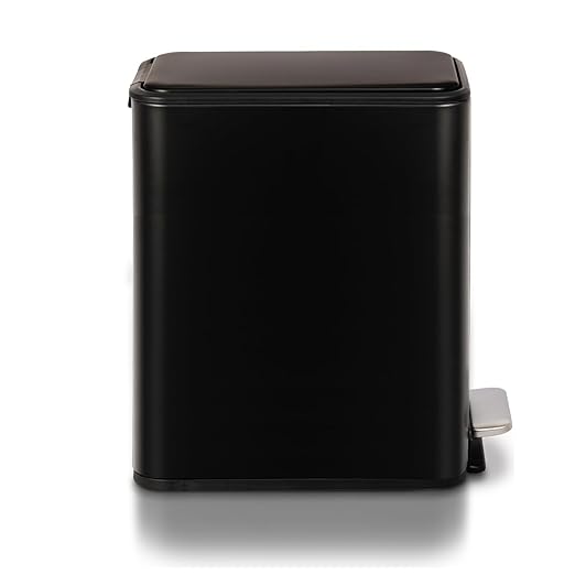 Clorox Slim Trash Can - 2.6 Gallon (10 Liter) Small Metal Trash Can with Soft Close Lid, Step Pedal, Removable Bucket - Black Stainless Waste Bin for Narrow Spaces, Bathroom, and Office