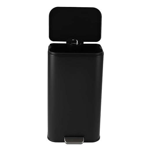Takywep 13.2 Gallon Brushed Stainless Steel Trash Can with Soft-Close Lid, 3.2/5.3/8/13.2 Gallon Smudge-Resistant Compact Garbage Bin for Kitchen, Bathroom, Office - Black & White