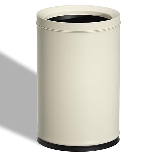 YOJIA 2.4 Gallon Bathroom Small Trash Can, Open Top Waste Basket, White Decorative Garbage Can, for Near Desk Bathroom Bedroom Hotel Office Cafe Kitchen Hallway(White 9L)