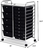 DORTALA 15-Drawer Rolling Storage Cart with Drawers, Rolling Utility Cart w/Removable Drawers & Universal Wheels, Tools Scrapbook Paper Organizer for School, Office, Home, Classroom (Black)
