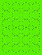 8-1/2 x 11" Neon Color High Light Fluorescent Labels for Laser & Inkjet Printer (Green Fluorescent, 1.66" Round - 24 Per Page | 2400 Labels)