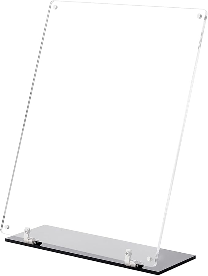 Rebehari 180° Adjustable Acrylic Sign Holder 8.5"x11", Magnetic Code Sign Menu Stand with Stable Base, Double-Sided Clear Table Paper Display Holder For Office, Store, Restaurant