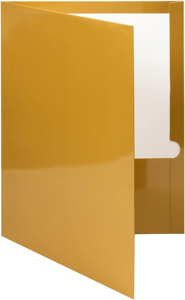 JAM PAPER Laminated Two Pocket Glossy School Folders - Letter Size - High Gloss Gold - Bulk 100/Box