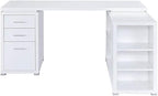 Pemberly Row L Shape Corner Storage Desk in White, Letter/Legal File, 5 Bookshelves