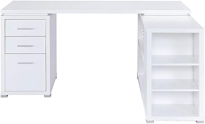 Pemberly Row L Shape Corner Storage Desk in White, Letter/Legal File, 5 Bookshelves