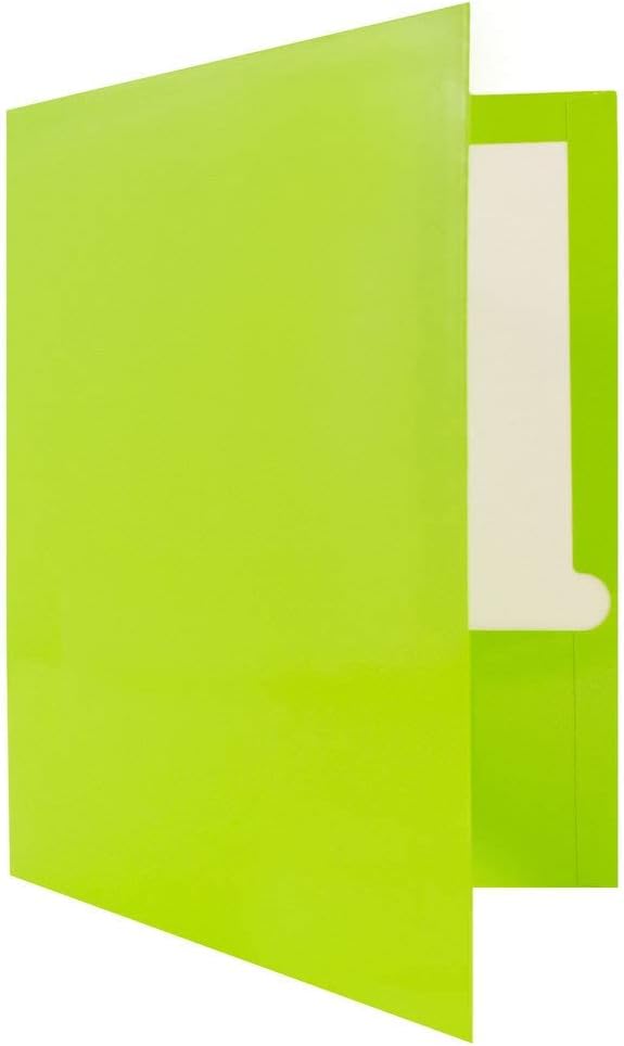 JAM PAPER Laminated Two Pocket Glossy School Folders - Letter Size - High Gloss Lime Green - 6/Pack
