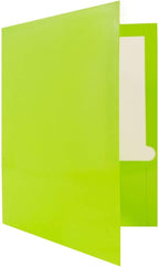 JAM PAPER Laminated Two Pocket Glossy School Folders - Letter Size - High Gloss Lime Green - 6/Pack