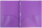 JAM PAPER Plastic 2 Pocket POP Folders - Durable School Folders with Metal Prongs Fastener Clasps - Purple - Bulk 48/Pack