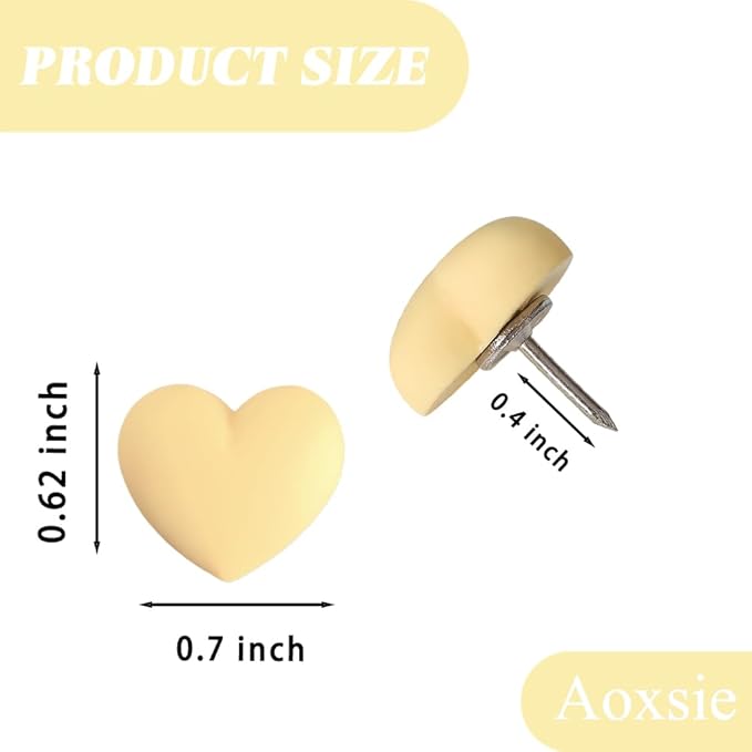 Aoxsie 28pcs Decorative Cute Push Pins Heart Yellow Thumbtacks Thumb Tacks Pushpins for Bulletin Cork Boards Office Products
