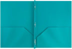 JAM PAPER Plastic Color Pop Folders - 2 Pocket Durable Folders with Metal Prongs Fastener Clasps - Teal Blue - 3/Pack