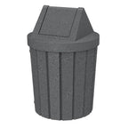 Sturdy Essentials 42 Gallon Round Slatted 100% Recycled Plastic Indoor or Outdoor Commercial Trash Can with Easy Access Swing Top Lid | Great for Schools and Businesses - Dark Granite