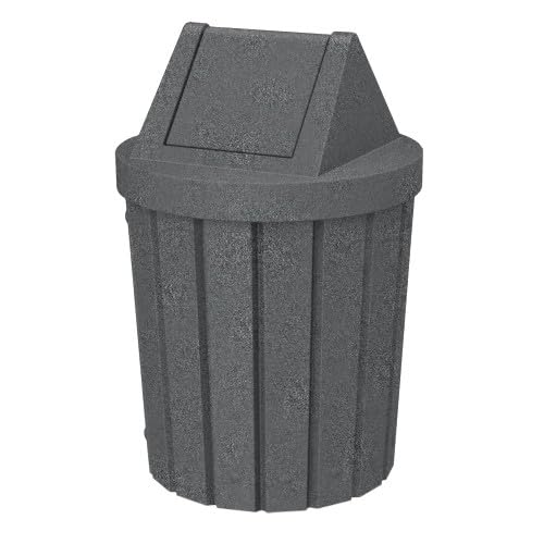 Sturdy Essentials 42 Gallon Round Slatted 100% Recycled Plastic Indoor or Outdoor Commercial Trash Can with Easy Access Swing Top Lid | Great for Schools and Businesses - Dark Granite
