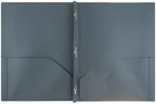 JAM PAPER Plastic Color Pop Folders - 2 Pocket Durable Folders with Metal Prongs Fastener Clasps - Grey - 3/Pack