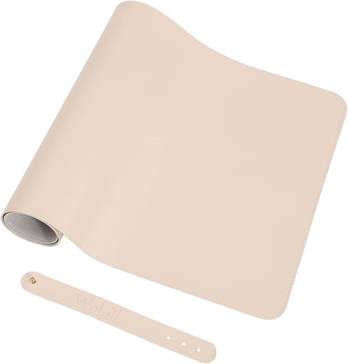 Wolaile Desk Blotter Pad,27x13 inch PU Leather Computer Mouse Mat,Non-Slip Waterproof Writing Desktop Protector for Office Home,Small,Beige White