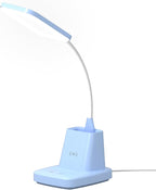 Sailstar Small Desk Lamp, Blue Desk Lamp with Pen Holder, Wireless Charger LED Desk Lamps for Home Office, 800LM Flexible Arm 3 Modes Dimmable Touch Cute Desk Lamps, Study Lamps for College Dorm Room