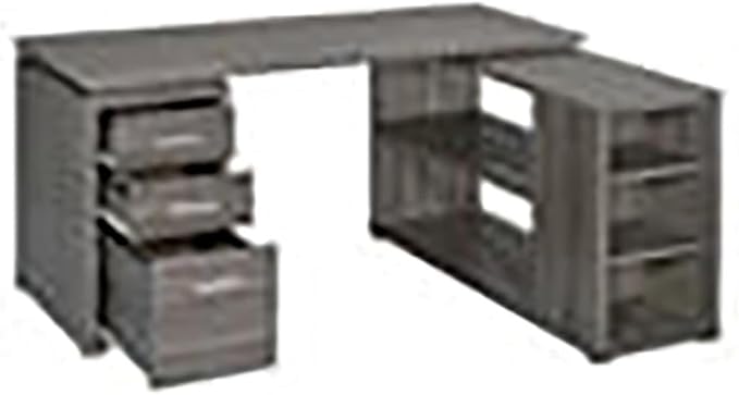 Pemberly Row L Shape Corner Storage Desk in Weathered Gray, Letter/Legal File, 5 Bookshelves