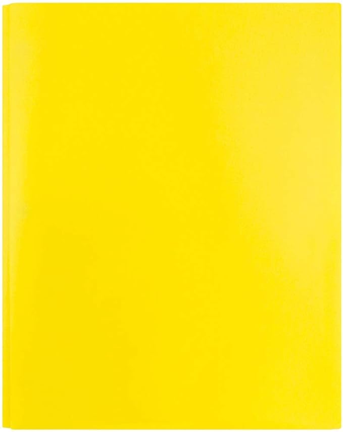 JAM PAPER Plastic Color POP Folders - 2 Pocket Durable Folders with Metal Prongs Fastener Clasps - Yellow - 6/Pack