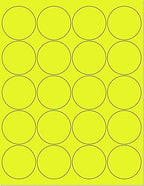 Pack of 50 Sheets, 8-1/2 x 11" Fluorescent Labels for Laser & Inkjet Printer Yellow Fluorescent, (2" Round - 20 Per Sheet, 1000 Label)