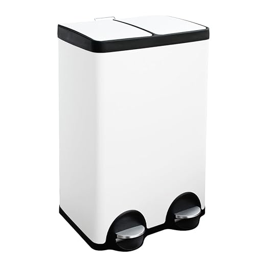 JM ·YIPENG Kitchen Trash Can, 2 x 8 Gallon (2 x 30 L) Recycling Bin with Lid, Double Trash Cans, Soft-Close Foot Pedal, 2 Compartments Garbage Cans for Kitchen, Dual Trash Can, White