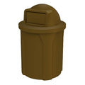 Campus Collection 42 Gallon Round 100% Recycled Plastic Heavy-Duty Commercial Outdoor and Indoor Trash Can with Push Open Dome Lid and Internal Liner | Great for Schools and Businesses - Brown