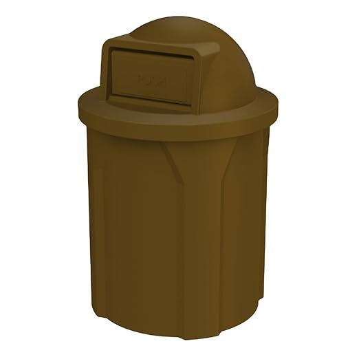 Campus Collection 42 Gallon Round 100% Recycled Plastic Heavy-Duty Commercial Outdoor and Indoor Trash Can with Push Open Dome Lid and Internal Liner | Great for Schools and Businesses - Brown