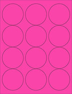 8-1/2 x 11" Neon Color High Light Fluorescent Labels for Laser & Inkjet Printer (Pink Fluorescent, 2.5" Round - 12 Per Page | 1200 Labels)
