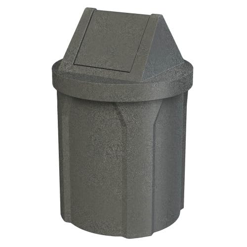 Sturdy Essentials 42 Gallon Round 100% Recycled Plastic Indoor or Outdoor Commercial Trash Can with Easy Access Swing Top Lid | Industrial Strength | Great for Schools and Businesses - Dark Granite