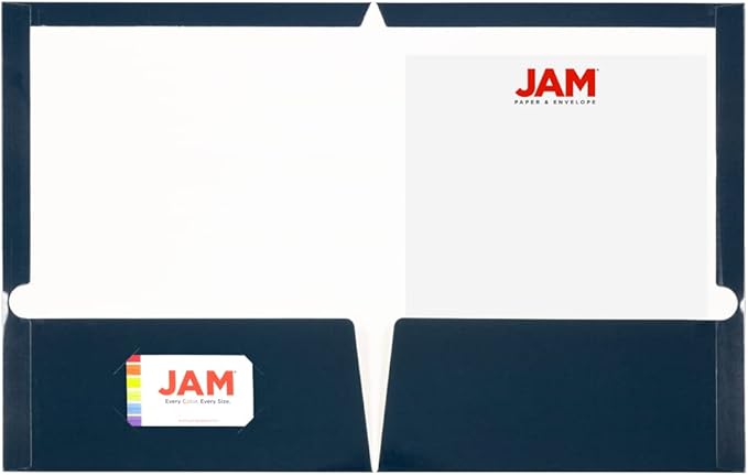 JAM PAPER Laminated Two Pocket Glossy School Folders - Letter Size - High Gloss Navy Blue - 6/Pack