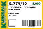 Klinch-Pak K-779/12, 1/2” Leg by 1/2" Wide Crown Heavy-Duty GalvanizedPlier Staples, 5000 Per Package, for stapling Trays, Lids, Bags, Header Cards, Fastening End Caps and Container Inserts