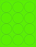 8-1/2 x 11" Neon Color High Light Fluorescent Labels for Laser & Inkjet Printer (Green Fluorescent, 2.5" Round - 12 Per Page | 300 Labels)