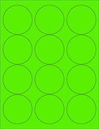 8-1/2 x 11" Neon Color High Light Fluorescent Labels for Laser & Inkjet Printer (Green Fluorescent, 2.5" Round - 12 Per Page | 300 Labels)