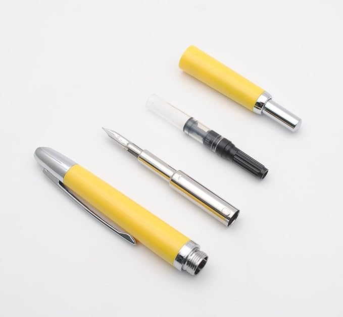 JINHAO 20 Press Fountain Pen, Retractable Capless Resin Pen with Ink Converter (F Nib 0.5mm, Lemon Yellow)