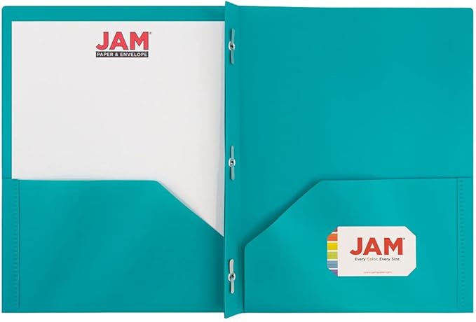 JAM PAPER Plastic Color POP Folders - 2 Pocket Durable Folders with Metal Prongs Fastener Clasps - Assorted Fashion Colors - 6/Pack