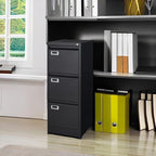 BYNSOE 3 Drawer File Cabinet with Lock Metal Vertical File Cabinet Office Home Narrow File Cabinet for A4 Legal/Letter Size,Assembly Required (Black, 3 Drawers-Vertical)