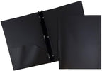 JAM PAPER Plastic 2 Pocket POP Folders - Durable School Folders with Metal Prongs Fastener Clasps - Black - Bulk 48/Pack