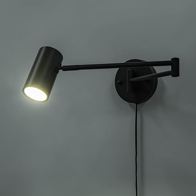 Ahaloye 2 Pack Plug in Wall Sconce, Black Swing Arms Wall Lamp with Plug-in Cord Adjustable Wall Light for Bedroom Living Room (Light Source Included)