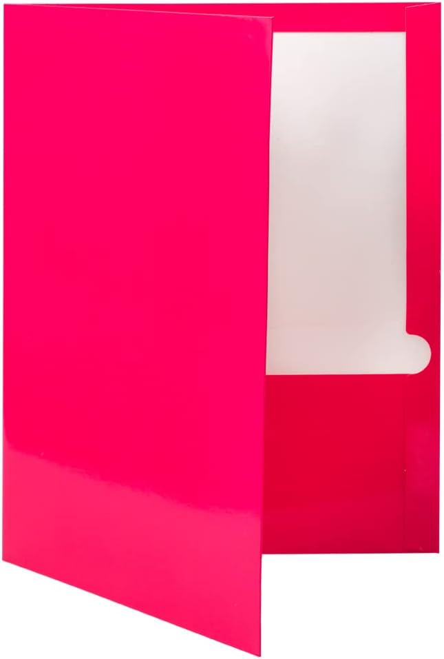JAM PAPER Laminated Two Pocket Glossy School Folders - Letter Size - High Gloss Fuchsia Hot Pink - 6/Pack