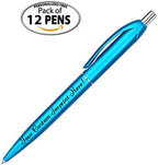 Express Pencils Personalized Ballpoint Pens - Retro -Retractable Click action - Custom - Black writing - Printed Name pens - Imprinted w/Your Logo/Message - Personalization - 12 Pens/Box (Light Blue)