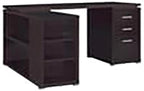 Pemberly Row L Shape Corner Storage Desk in Brown Cappuccino, Letter/Legal File, 5 Bookshelves