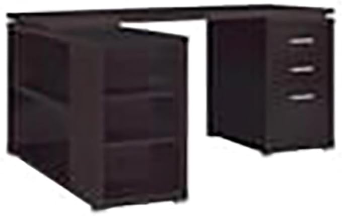 Pemberly Row L Shape Corner Storage Desk in Brown Cappuccino, Letter/Legal File, 5 Bookshelves