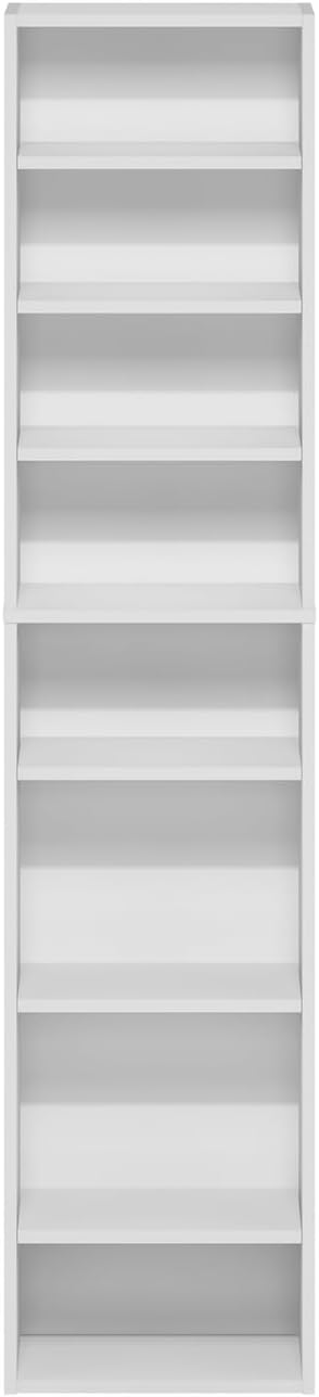 Furinno Indo DVD Shelf, 8-Tier CD Rack, Media Shelf with Adjustable Shelves, DVD Storage Cabinets for CD Blueray Game Disc, Easy Assembly, for Living Room, Home Office, White